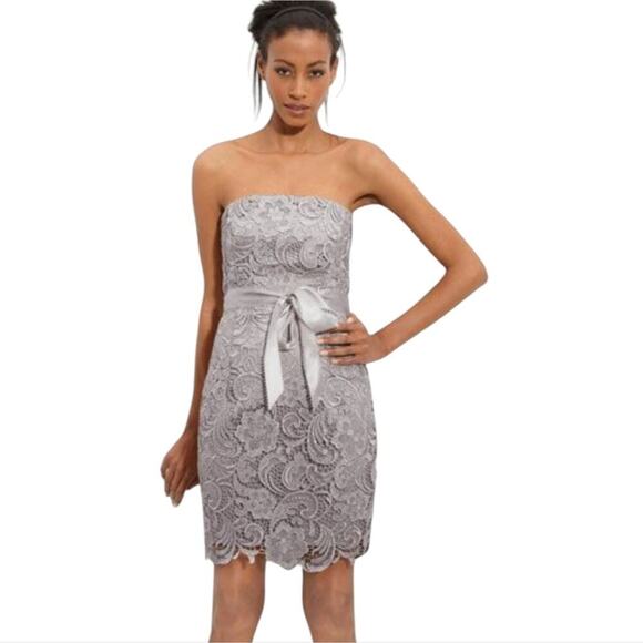 Adrianna Papell Strapless Lace Overlay‎ Sheath Dress Grey Size 4 - Picture 2 of 10